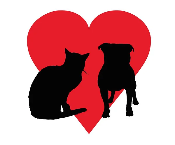 Head Dog Cat Heart White Background — Wektor stockowy