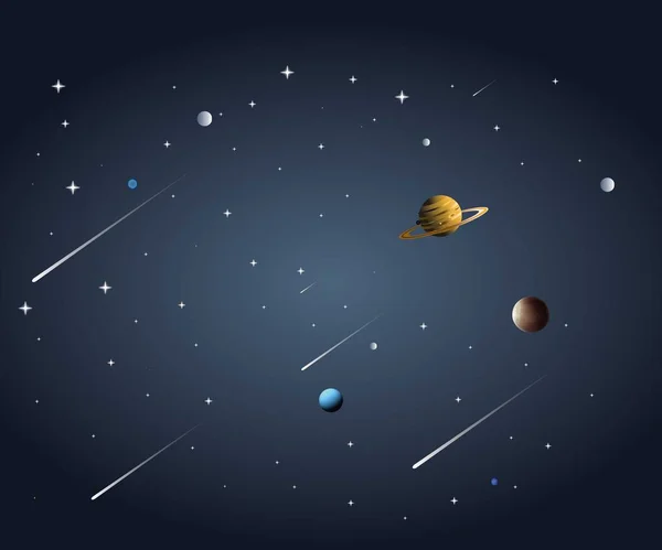 Cartoon Space Banner Lila Bolygó Felszínén Kráterek Éjszakai Galaxis — Stock Vector