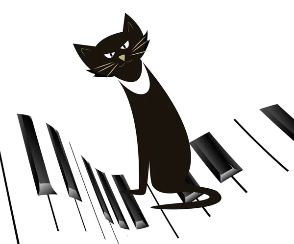 Кіт Дуже Любить Музику Чорний Кіт Сидить Піаніно Слухає Музику — стоковий вектор