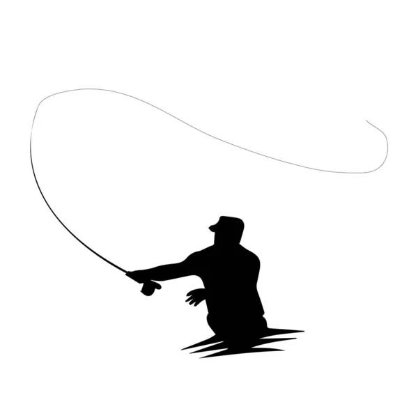 Fly Fisher Fishing Clip Art Чорна Риболовля Білому Тлі — стоковий вектор