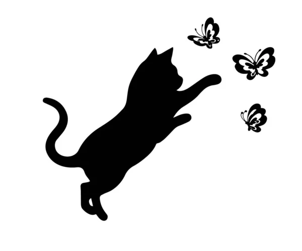 Kitten Playing Butterfly Wall Sticker Image Maine Coon Kitten — Stock Vector