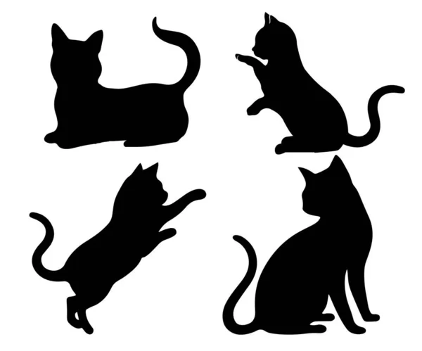 Set Silhouettes Noires Chats Chatons Empreintes Chat Isolé Sur Fond — Image vectorielle