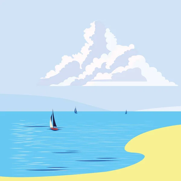 Vektor Blaues Meer Himmelshintergrund Und Yachten — Stockfoto