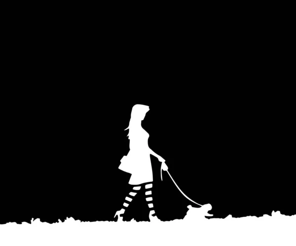 Girl Walking Her Dog Silhouette — Stock Vector