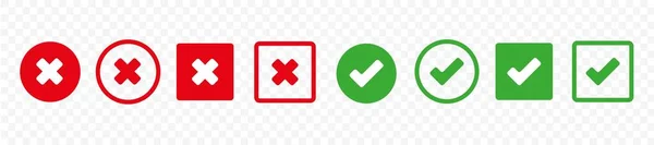 Set Green Check Marks Red Crosses Simple Web Buttons Circle — Stock vektor