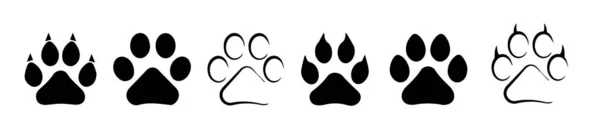 Different Animal Paw Paw Prints Silhouette Footprints Dog Cat Claw — Stok Vektör