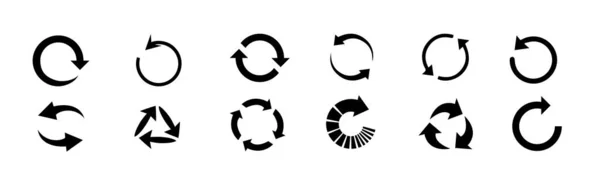 Arrow Rotate Icons Set Rotation Black Circle Collection Two Cycle — Stock Vector