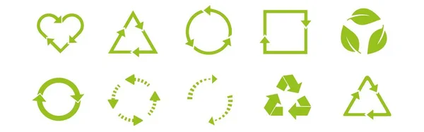 Recycle Icon Set Arrows Heart Leaf Recycle Eco Symbol Rounded — Vector de stoc