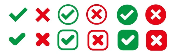 Groen Vinkje Rood Kruis Teken Icoon Set Isoleerteken Symbolen Checklist — Stockvector