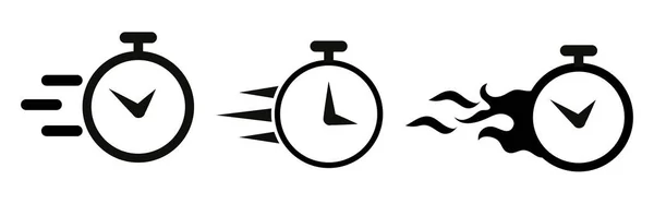Tempo Limite Più Breve Cronometro Icona Vettoriale Bianco Nero Set — Vettoriale Stock