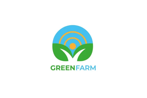 Lever Soleil Feuilles Logo Vecteur Eco Green Ferme Produits Naturels — Image vectorielle