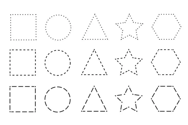 Геометричні Фігури Пунктирними Контурами Плоскої Піктограми Плямистий Кільцевий Символ Знак — стоковий вектор