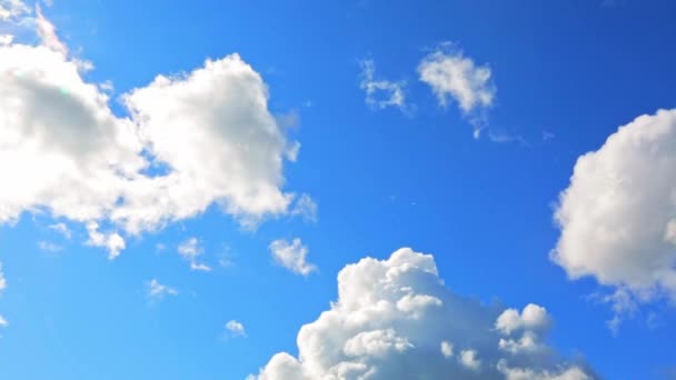 Временной Интервал Голубое Небо Движущимися Белыми Кучевыми Облаками Солнечный Ветреный — стоковое видео