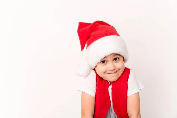 Portrait Cute Happy Smiling Child Red Santa Claus Hat Isolated Stock Image