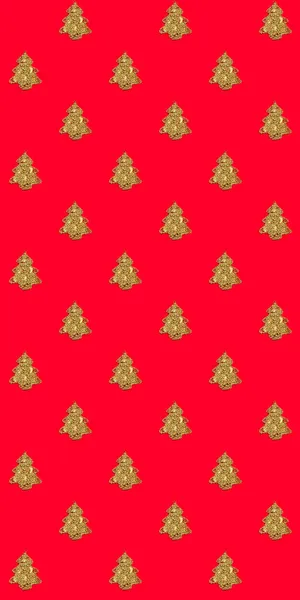 赤い背景に金色のクリスマスツリーとシームレスなテクスチャ 縦のバナー あけましておめでとうございます 壁紙だ 休日の装飾紙 ポスターの背景 コンセプト カレンダーモックアップデザイン テンプレート — ストック写真