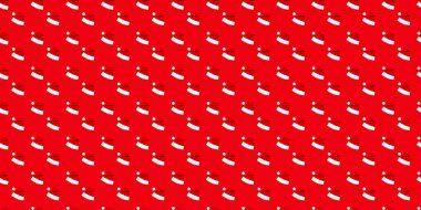 Kırmızı arka planda Noel Baba şapkası olan kusursuz bir desen. Noel dokusu. Tatil tasarımı modeli konsepti. Poster duvar kağıdı. Yatay arkaplan pankartı. Şablon. Yeni yıl tebrik kartı kağıdı..