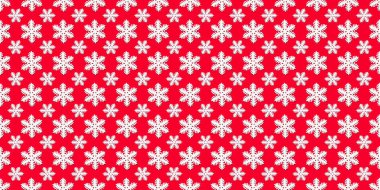 Kırmızı zemin üzerinde beyaz kar taneleri olan kusursuz bir desen. Noel dokusu. Tasarım modeli. Tatil konsepti. Poster duvar kağıdı. Bayram afişi. Baskı için kağıt şablon. Yeni yıl tebrik kartı. Sanat.
