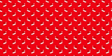 Kırmızı arka planda Noel Baba şapkası olan kusursuz bir desen. Noel dokusu. Tatil tasarımı modeli konsepti. Poster duvar kağıdı. Yatay arkaplan pankartı. Şablon. Yeni yıl tebrik kartı kağıdı..