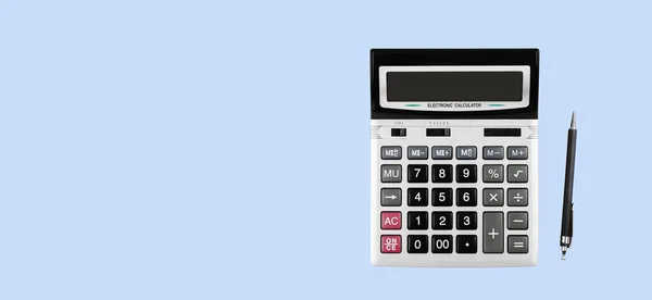 Calculadora Financiera Grande Plata Con Botones Grises Negros Bolígrafo Negro —  Fotos de Stock