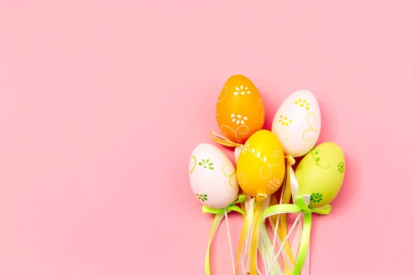 Symbol Easter Colored Eggs Decorated Satin Ribbon Bows Mockup Design — Stockfoto