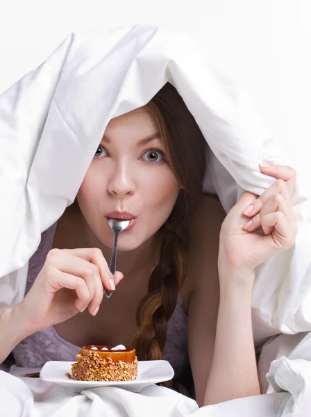 Chica en dieta comer cuchara — Foto de Stock