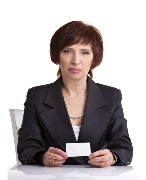 Middle age woman showing card — Stock Photo, Image