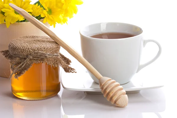 Tea, honey and flowers — Stock Photo, Image