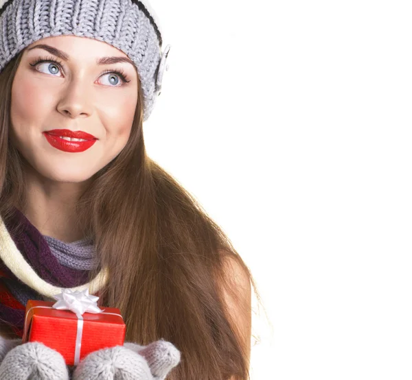 Young woman with christmass gift — Stock Photo, Image