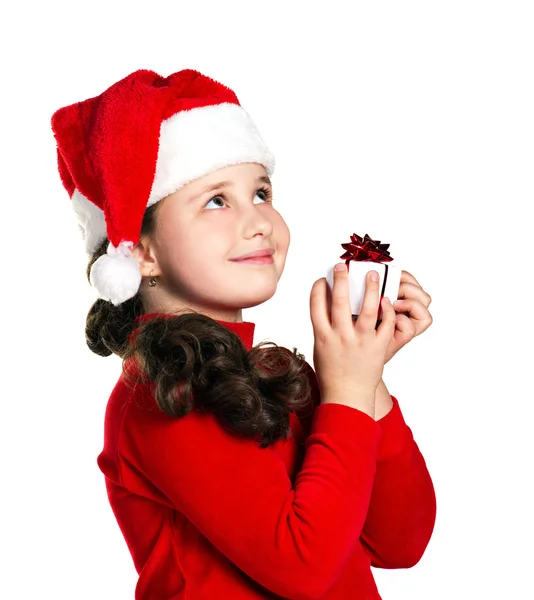 Retrato de uma menina com presente — Fotografia de Stock