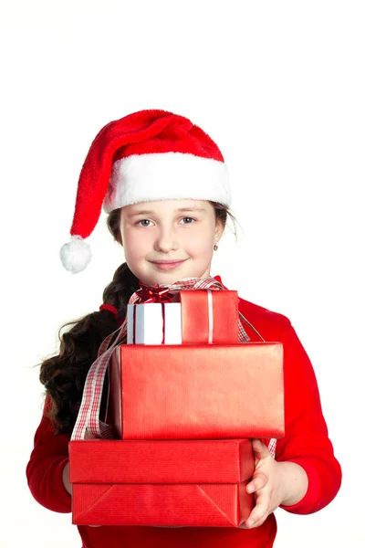 Santa-girl with present Royalty Free Stock Images