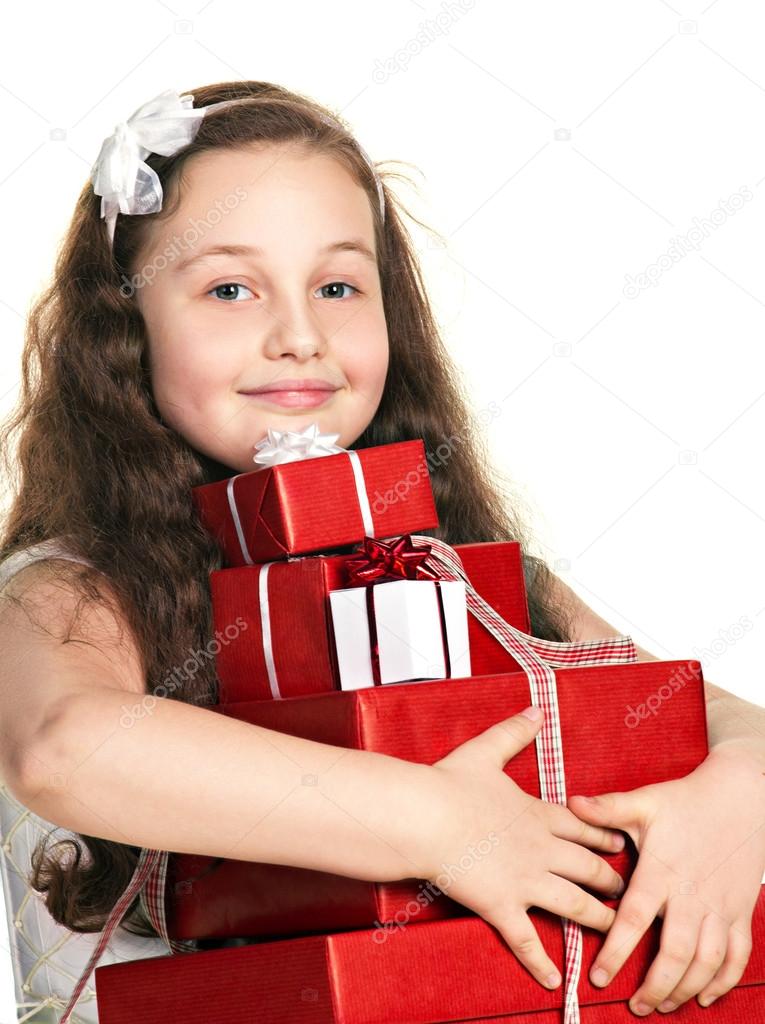 funny girl with gift boxes
