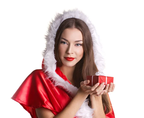 Chica de navidad con caja actual — Foto de Stock