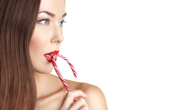 Sexig tjej med candycane — Stockfoto