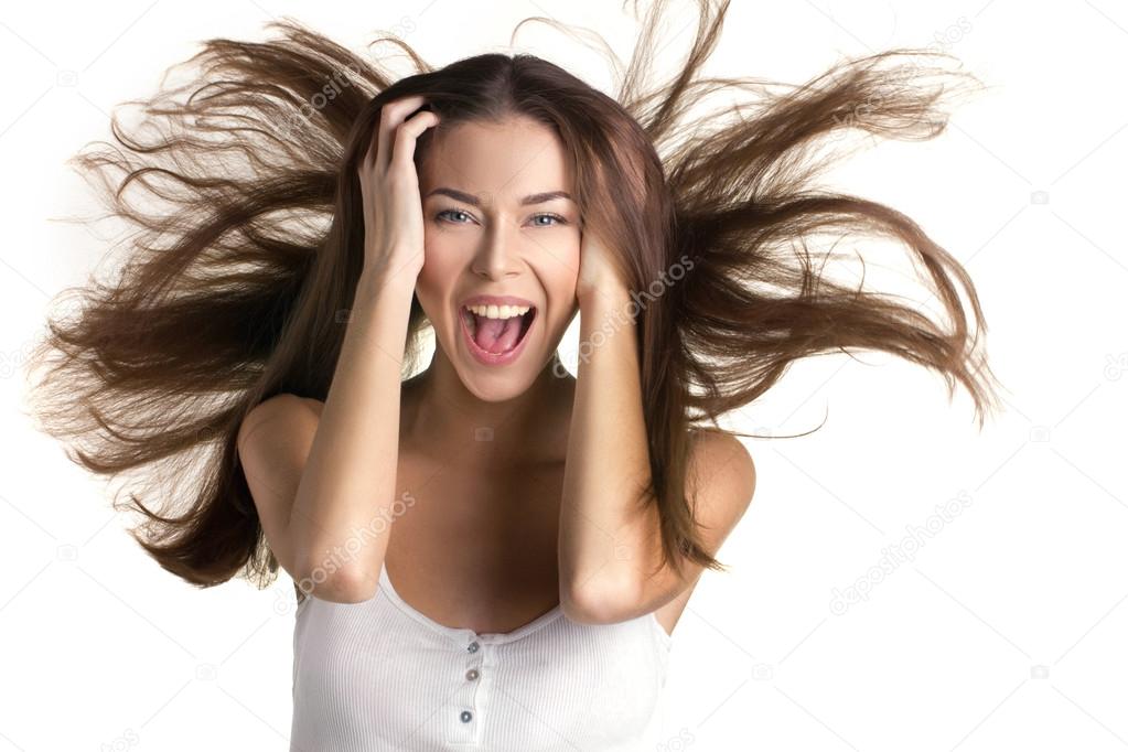 girl with flying hair