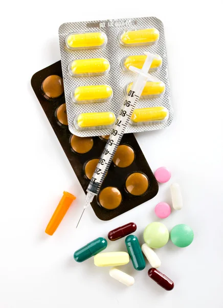 Medicamentos e seringa de insulina — Fotografia de Stock
