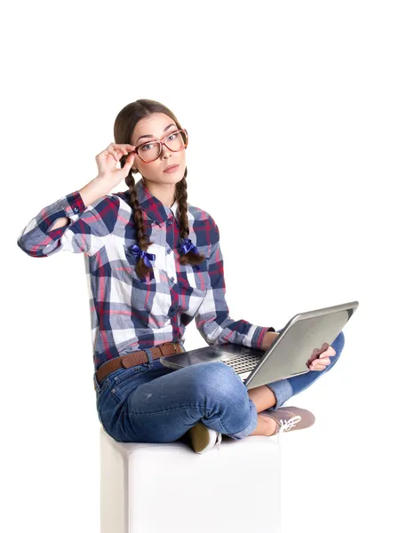 Chica con portátil — Foto de Stock