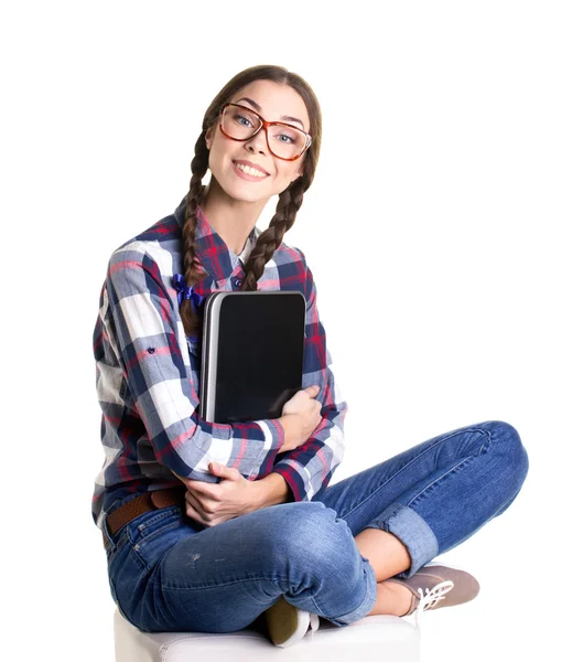 Tiener meisje met laptop — Stockfoto