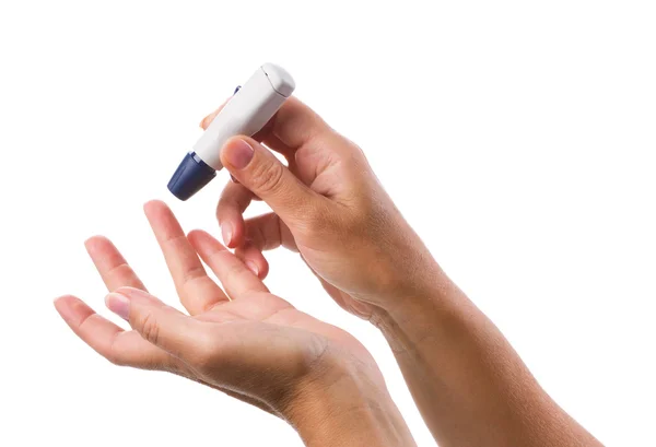 Glucometer in  hands — Stock Photo, Image