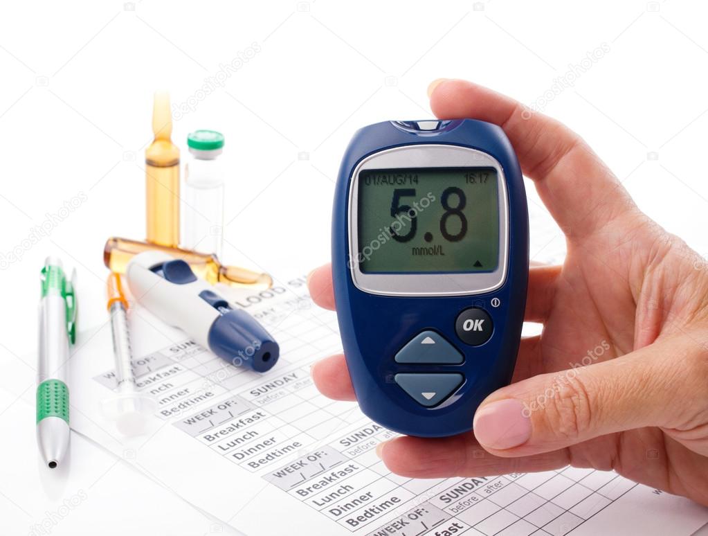 glucometer in woman's hand