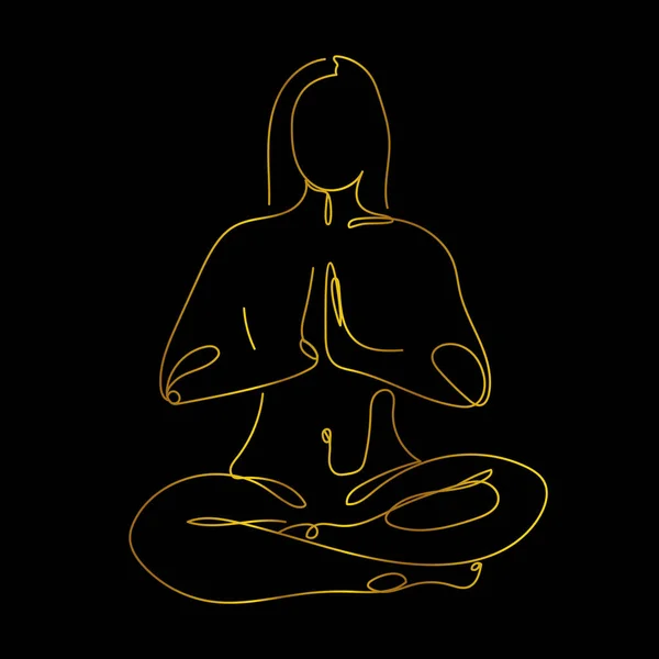 Meditasyon Yapan Kadın Altın Çizgi Çizimi — Stok Vektör