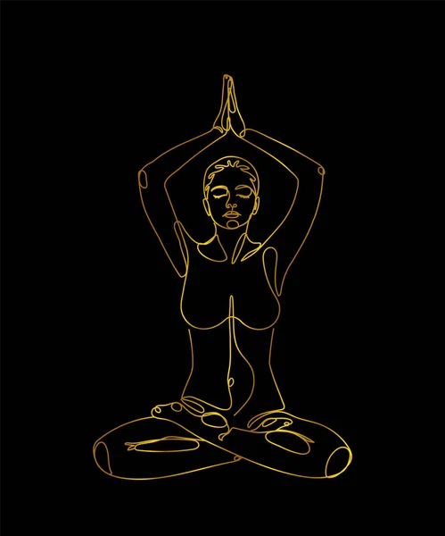 Elegant Line Art Vector Illustration Meditating Woman — Stock Vector