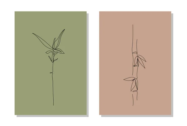 Bambuların Minimalist Çizimleri Çizgi Sanat Posterleri — Stok Vektör