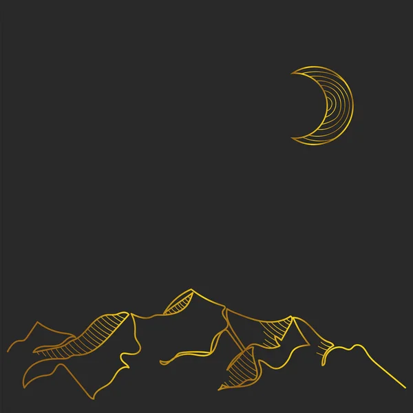 Montaña Dorada Con Luna — Vector de stock