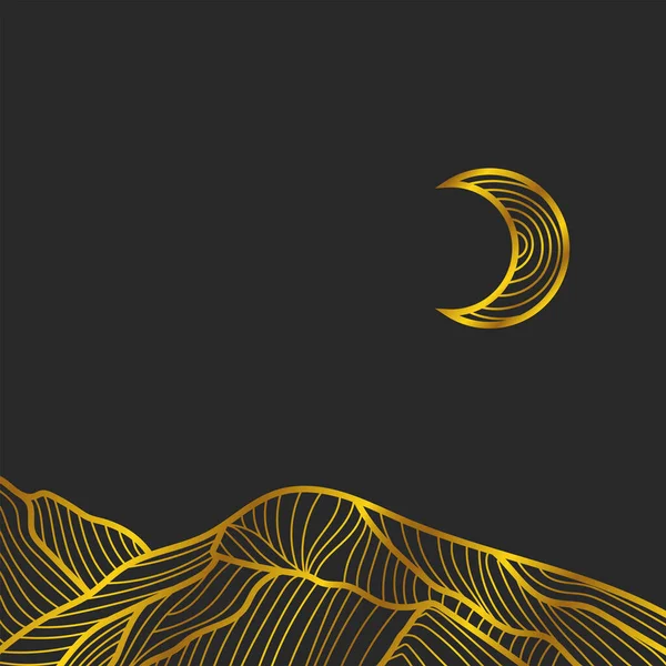 Ilustración Dorada Con Montaña Luna — Vector de stock