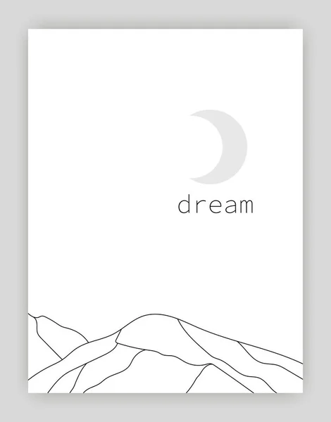 山と月とミニマリストのポスター — ストックベクタ