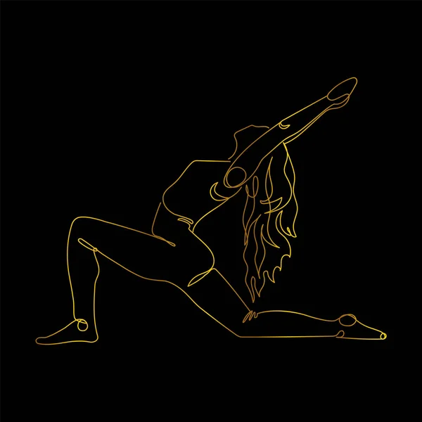 Elegante Línea Vectorial Ilustración Mujer Pose Guerrera Yoga Asana — Vector de stock