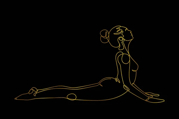 Elegant Vector Line Illustration Woman Snake Pose Yoga Asana — Stock Vector