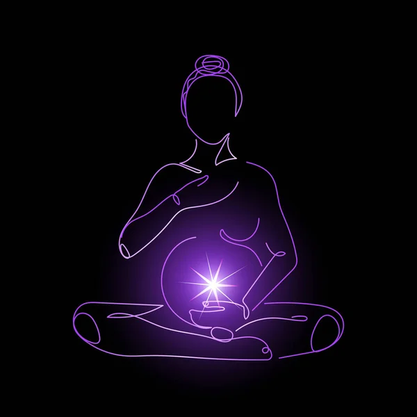 Glowing Silhouette Pregnant Woman Meditating — стоковый вектор