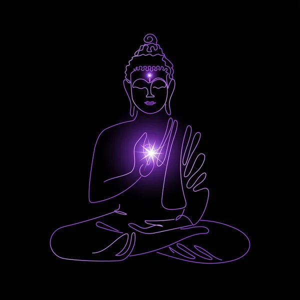 Buddha Dengan Bintang Bersinar Tangan - Stok Vektor