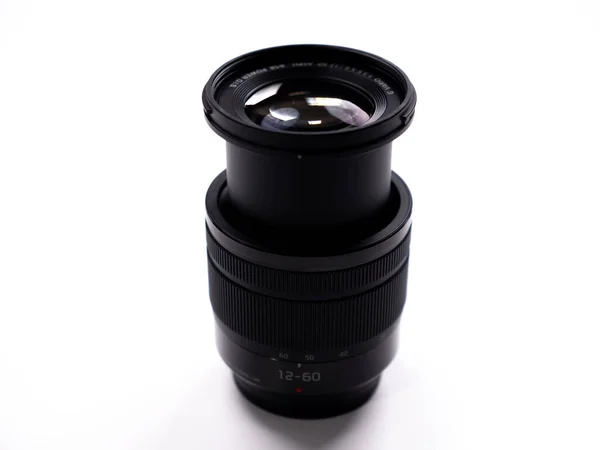 Zoom Lens Extended Front Lens White Background Top View — Stok fotoğraf